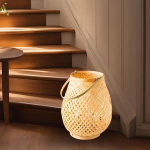 Modern Natural Bamboo <b>Indoor</b> Ceiling <b>Light</b> Fixture with Lightweight Structure Durable Frame and Soft <b>Light</b> Diffusion for Cafes - Product Image 2