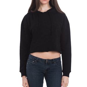 Women <b>Black</b> <b>Cropped</b> Nonwoven Fleece Breathable Hoodie <b>Long</b> <b>Sleeve</b> Casual Pullover Streetwear Front - Product Image 1