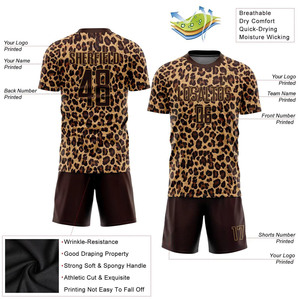 ชุดเสื้อฟุตบอลลายเสือดาวแบบกำหนดเอง พิมพ์ลายแบบ Sublimation ผ้าโพลีเอสเตอร์ 100% สำหรับผู้ใหญ่ ใส่ได้ทั้งชายและหญิง ระบายอากาศได้ดี แขนสั้น คอกลม - Product Image 3