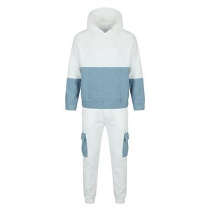New Demanding Custom Logo Men's Color Blocking Hooded Tracksuit <b>Set</b> White Blue <b>Knitted</b> Cotton Casual Autumn Wear Activewear <b>Sets</b> - Product Image 1