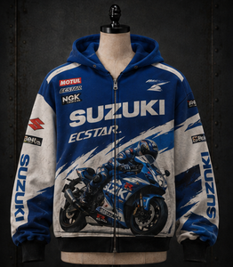 Sudadera con Capucha GSX-R para Hombre, Azul y Blanco, Estampado por Sublimación, Cierre de Cremallera, Corte Deportivo, Talla Regular, Ropa de Primavera - Product Image 3