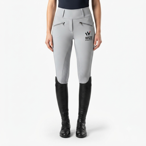 WIZE Culotte d'équitation unisexe taille haute longueur intégrale en velours côtelé extensible dans quatre directions, taille élastique, imprimé gris avec logo personnalisé - Product Image 1