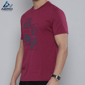 T-shirt en coton pour homme à imprimé géométrique marron, fabriqué au Pakistan, personnalisation du logo, prix d'usine, vêtements de plein air pour homme - Product Image 1