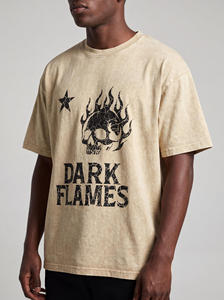 Custom Mens Vintage Washed Graphic T <b>Shirt</b> Oversized Streetwear <b>Flame</b> Skull Print Short Sleeve Crew Neck Cotton Casual Tee - Product Image 5