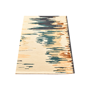 Tapis moderne en laine tufté à la main, motif abstrait reflet d'eau, crème beige vert sarcelle ocre, motif glitch, tapis 3D doux - Product Image 3
