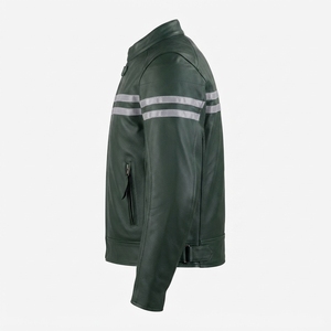 Blouson de moto en cuir de mouton pour homme, hiver, épais, chaud, vintage, col montant, fermeture éclair avant, imperméable, style urbain - Product Image 2