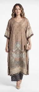 Robe longue en soie et plumes pour femmes, kaftan maxi élégant, coupe ample, robe fluide pour l'été, l'hiver, l'automne, le printemps, toutes saisons - Product Image 2