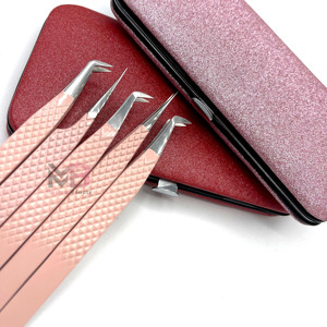Juego de Pinzas para Pestañas de Acero Inoxidable Rosa con Punta de Precisión para Herramientas de Extensión de Pestañas con Estuche Rojo, Logotipo Personalizado, Se Acepta OEM - Product Image 6
