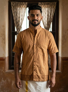 Handcrafted <b>Men</b>’s Khadi Cotton <b>Short</b> <b>Kurta</b> Traditional Indian Ethnic Wear with Mandarin Collar and Intricate Sleeve - Product Image 4