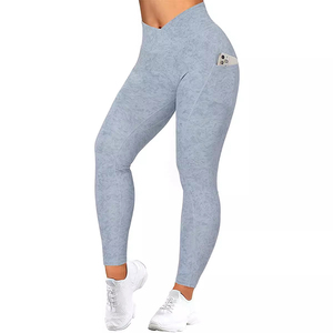 Custom Printed Solid High Waist Women <b>Leggings</b> Spandex / Nylon Breathable Eco-Friendly <b>Ankle</b>-<b>Length</b> Elastic Waist Yoga Pants - Product Image 5