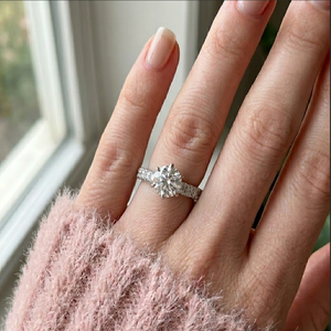 แหวนหมั้นเพชรกึ่งเมาต์สำหรับผู้หญิง18K ฝังเพชรแท้สีทองขาว - Product Image 4