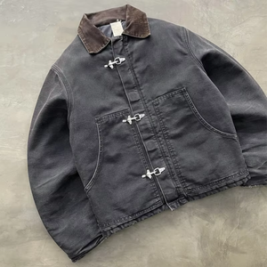Veste trench en toile pour homme, gris foncé, col rabattu, poche avant, fermeture boutonnée, coupe classique, vêtement d'extérieur - Product Image 1