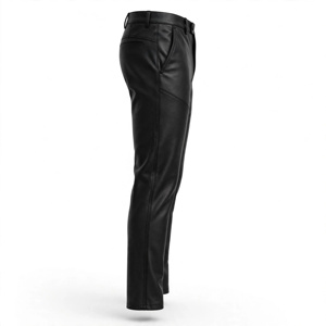 Pantalones de Cuero Negros para Hombre, Cintura Alta, Corte Recto, Estilo Motociclista, Cierre de Botones, Bolsillos Laterales, Peso Medio, para Otoño - Product Image 4