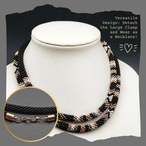 สร้อยคอประดับลูกปัดทำมือพร้อมตัวล็อคทองคำ ทอสีดำ ขาว เบจ และลายงูสีทอง เครื่องประดับสุดเก๋ - Product Image 2