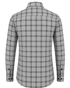 Camisa de Franela Personalizada para Hombre, a Cuadros Grises y Negros, Formal, Casual, de Manga Larga, con Botones, de Algodón, para Oficina - Product Image 2
