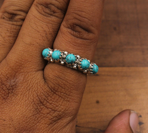 Wholesale Shree Jaipur Silver 925 Sterling Silver Natural Turquoise Multi Gemstone <b>Crown</b> Bezel <b>Ring</b> with Third Party Appraisal - Product Image 3