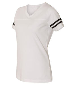 Sportswear V-Neck T Shirts With Striped Sleeves Women's V-Neck Tee Custom Logo And Design Women T-Shirt Reasonable Price - Product Image 6