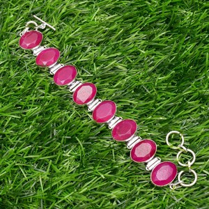 <b>Ruby</b> Sapphire <b>Bracelet</b> 925 Sterling Silver Handmade Multi Gemstone Jewelry Oval Faceted <b>Bracelet</b> for Women - Product Image 4