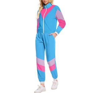 ชุดเซ็ทลำลองสีสันตัดกันแบบรักษ์โลก ชุดวอร์มขายาวแบบ unisex กางเกงจ็อกเกอร์เอวผูกเชือก เสื้อแจ็คเก็ตแขนยาวมีซิป สีชมพู ชุดกีฬา - Product Image 6