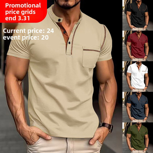 Polo en tricot à manches courtes pour homme, couleur unie, coupe décontractée, avec poche - Product Image 3