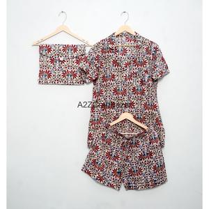 Conjunto de Pijama para Mujer, Hecho a Mano, Elegante, Transpirable, con Estampado Digital, Manga Corta, 100% Algodón, Estampado Ikat, para Uso Diario en Verano - Product Image 5