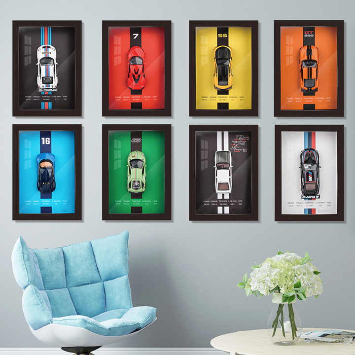 Miniauto 1:32 3D Stereo Car Wall Art Home Decoration Photo Frame with Ornaments Collection Gift for Car Lovers