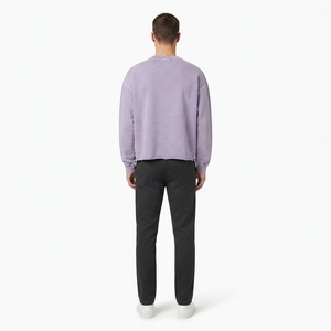 <b>Mens</b> Lavender Purple Crewneck Sweatshirt Oversized Casual Streetwear Raw Hem <b>Pullover</b> Top - Product Image 2