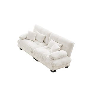 Divano Cloud a 2 Posti in Ciniglia Bianca per Soggiorno con 2 Cuscini Lombari e 2 Cuscini Decorativi - Product Image 4