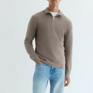 Pull en maille à col montant zippé pour homme, couleur unie, coupe classique, respirant, style décontracté, idéal pour l'automne - Product Image 1