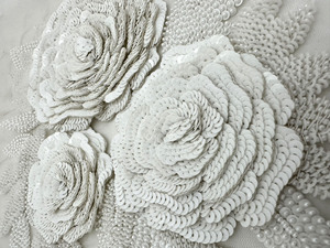 White Sequins Patch Luxury Heavy Beaded Pearls Full Design lace fabric for bridal ,evening dress and party wear fabric - Product Image 3