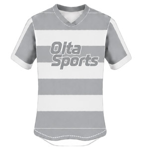 Conjunto de Uniforme de Rugby de Manga Corta Gris Claro y Blanco, Jersey de Rugby a Rayas con Cuello Redondo, Pantalones Cortos con Cordón, Ropa Deportiva para Equipos - Product Image 3