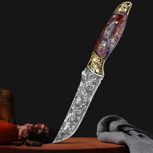 Cuchillo de Caza y Camping Multiusos de Acero de Damasco de Grado Industrial con Filo Afilado y Punta de Cobre, Personalizable OEM - Product Image 1