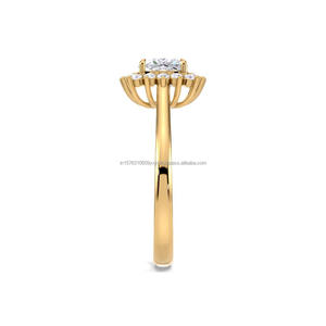 Bague de fiançailles solitaire vintage en or jaune 14 carats avec halo de diamants Moissanite taille coussin pour femme - Product Image 2