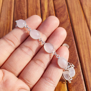 Natural Rose Quartz <b>Bracelet</b> Oval Cabochon Gemstone Silver Plated Chain <b>Bracelet</b> Handmade Healing <b>Crystal</b> Jewelry for Women - Product Image 1