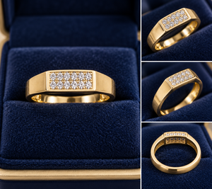 Anillo de boda de oro amarillo macizo de 14k con diamantes redondos de talla brillante, engaste de canal, clásico, unisex. - Product Image 2