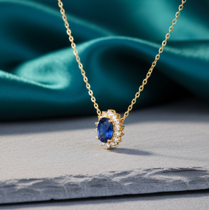 Collar Ovalado Azul de 16 Pulgadas con Hidro-CZ, Plata de Ley 925, Chapado en Oro de 18K, Collar con Colgante, para Uso Diario, Regalo para Ella - Product Image 4