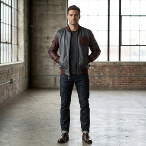 Customizable Men's High Quality Fashion Leather <b>Jacket</b> / New Design Heavyweight Men Leather <b>Jacket</b> For Winter Outdoor Wear - Product Image 3