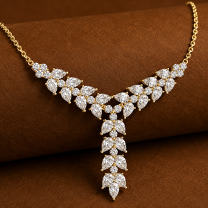 Pear Cut Lab Grown Diamond Drop Necklace 14K 18K <b>Solid</b> <b>Gold</b> Round Cluster Bridal Wedding <b>Pendant</b> Necklace for Women Fine Jewelry - Product Image 1