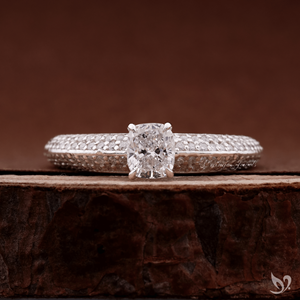 Elongated cushion cut 0 50 CT lab grown <b>diamond</b> <b>ring</b> with micro pave band in 10K white gold IGI certified engagement <b>ring</b> - Product Image 1