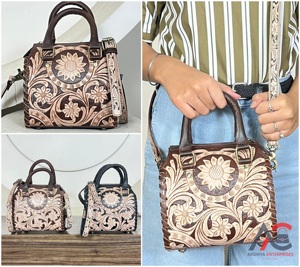 Sacs de voyage vintage en cuir véritable sculpté à la main, nouveau style boutique, motif floral, sac à bandoulière pour hommes et femmes - Product Image 1