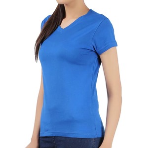 เสื้อยืดคอวีแขนสั้นผ้าฝ้าย 100% เป็นมิตรกับสิ่งแวดล้อม ระบายอากาศได้ดี สำหรับผู้หญิง เหมาะสำหรับฤดูร้อน พร้อมบริการ OEM รับทำโลโก้ตามสั่ง และจัดส่ง - Product Image 2