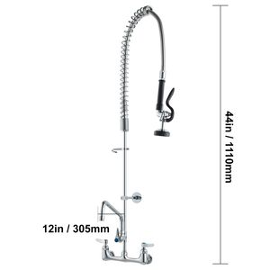 Grifo de Lavabo Industrial de Latón para Montar en la Pared, 44 Pulgadas de Alto, 8 Pulgadas de Distancia entre Ejes, Caño Giratorio de 12 Pulgadas con Rociador Extensible - Product Image 6