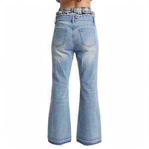 Großhandel Damen-Jeans mit Doppelbund und Weitem Bein, 100% Baumwolle, Umweltfreundlich, Atmungsaktiv, Maßgeschneiderte Marke AZL-A-02 - Product Image 3