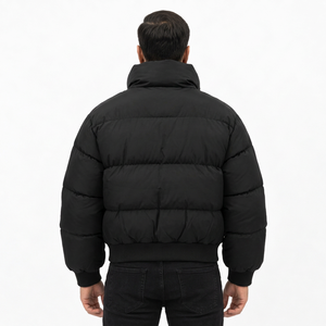 Veste matelassée à capuche noire pour homme, respirante, coupe-vent, fermeture éclair, rembourrage épais en polyester, décontractée, hiver, coupe régulière, 220g - Product Image 4