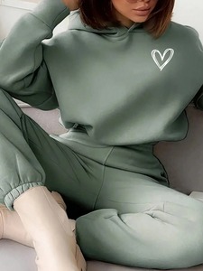 Ensemble de survêtement pour femme, coupe slim, coton et polyester, sweat à capuche zippé, pantalon de jogging, respirant, extensible, vêtements de sport, tenue de gym. - Product Image 4