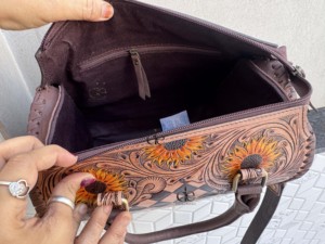 New Unique Designer Hand Tooled Carving Leather Speedy Handbag Gypsy Boho Floral Chess Pattern Western Stylish Women Uses Ba - Product Image 6