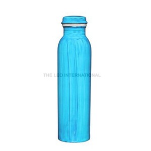 Bouteille d'eau moderne en acier inoxydable revêtu bleu ciel, écologique, avec couvercle, logo personnalisé, forme ronde - Product Image 1