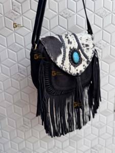 Bolso de Mano con Flecos de Cuero Vacuno Auténtico, Bolso Bandolera con Piedra Turquesa, Estilo Bohemio Gitano Vintage, Hecho a Mano, Nuevo Diseño, Multiusos, Elegante - Product Image 3