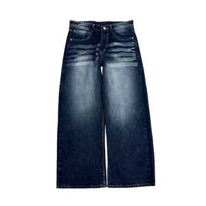 Men's Wide Leg <b>Denim</b> Pants High Waist Loose Fit Stonewashed Cotton Casual Autumn Style Solid Color Pockets - Product Image 1