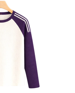 Custom Purple <b>White</b> Raglan Long Sleeve T Shirt Men Ribbed 100% Cotton Crew Neck Casual Baseball <b>Tee</b> OEM Manufacturer Supplier - Product Image 4